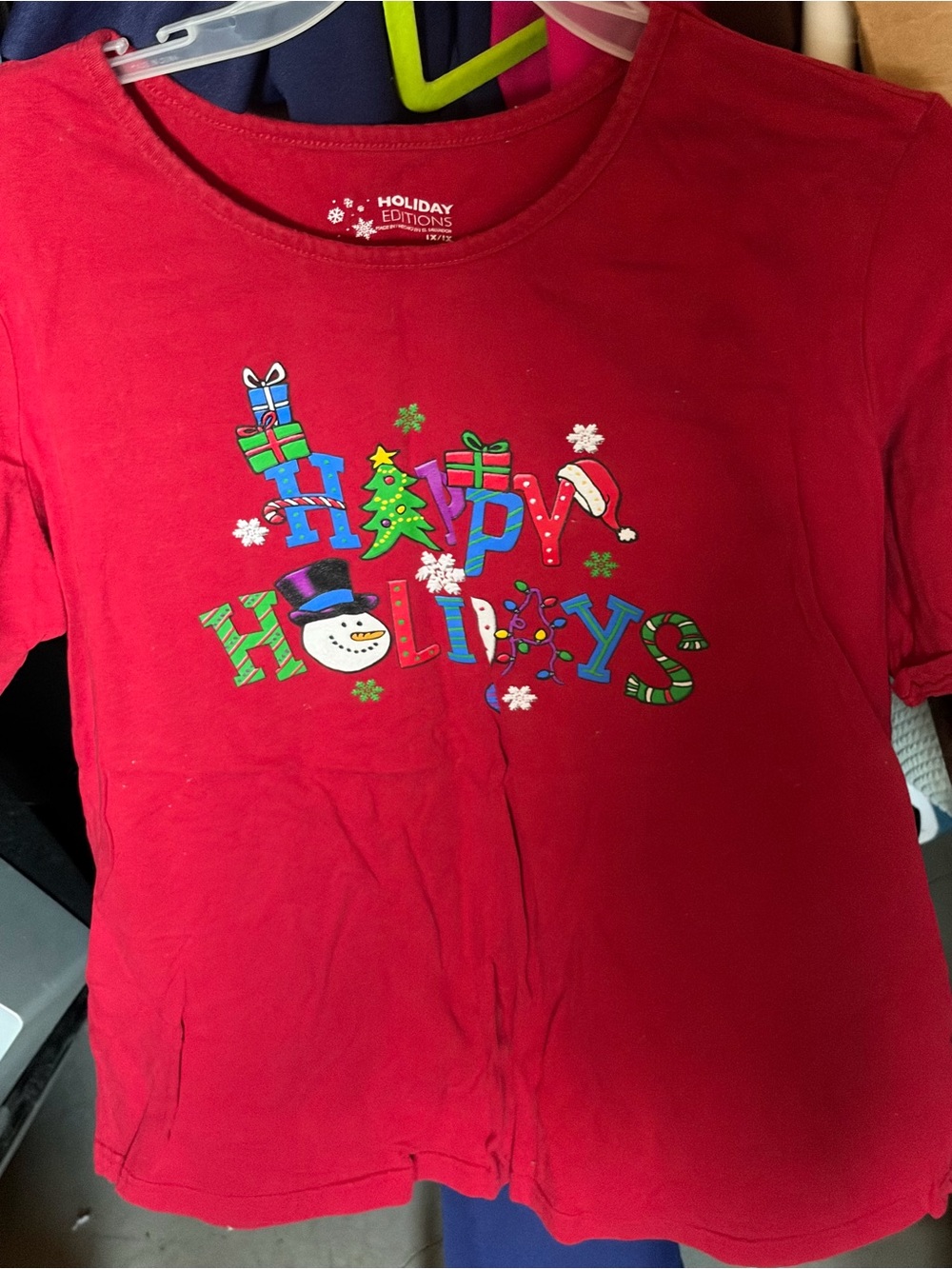 Women’s Vintage Holiday Editions Red "Happy Holidays" Snowman Christmas T-Shirt